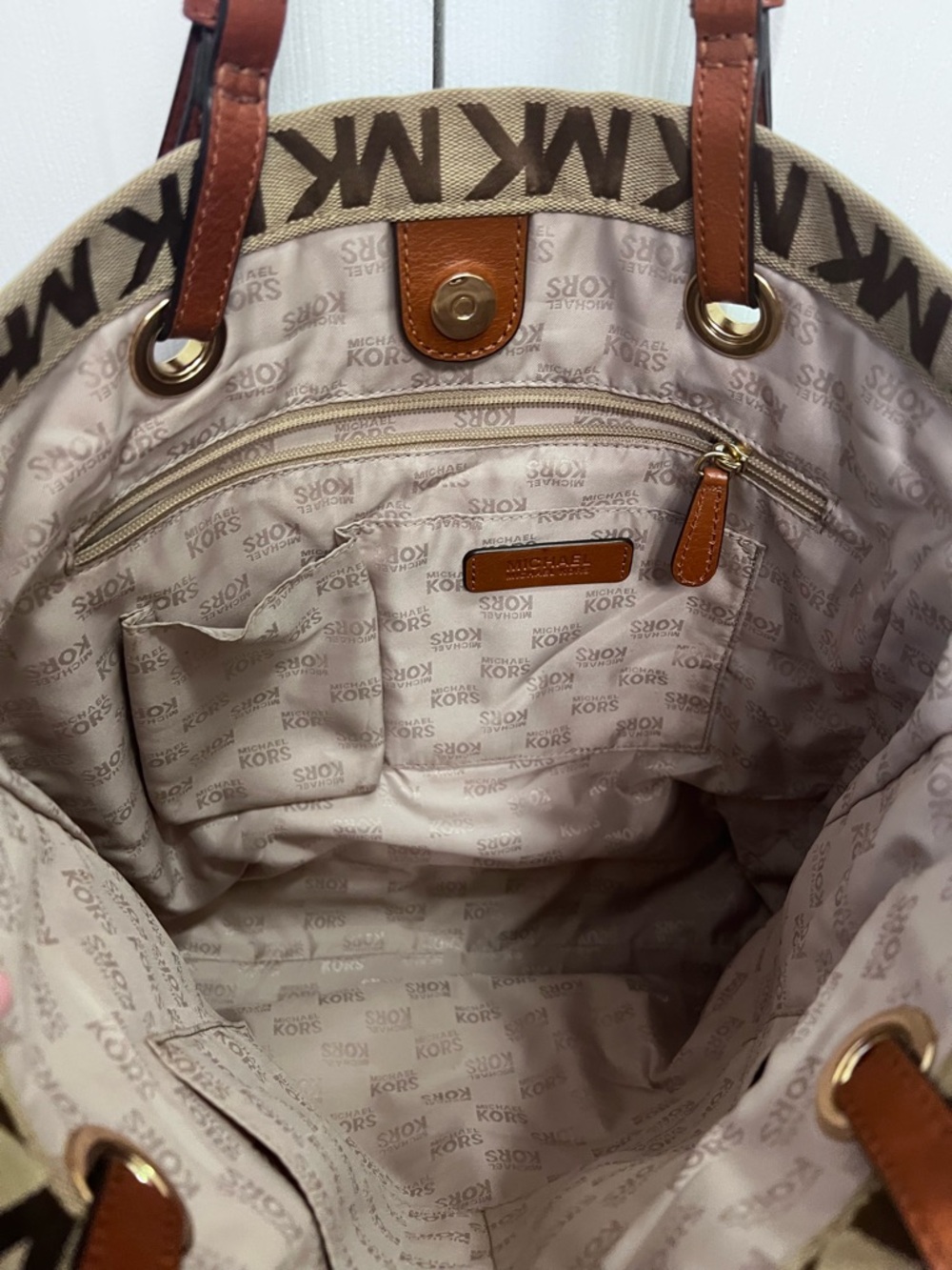 Michael Kors Brown MK Signature Tote with Leather Straps - Picture 8 of 12